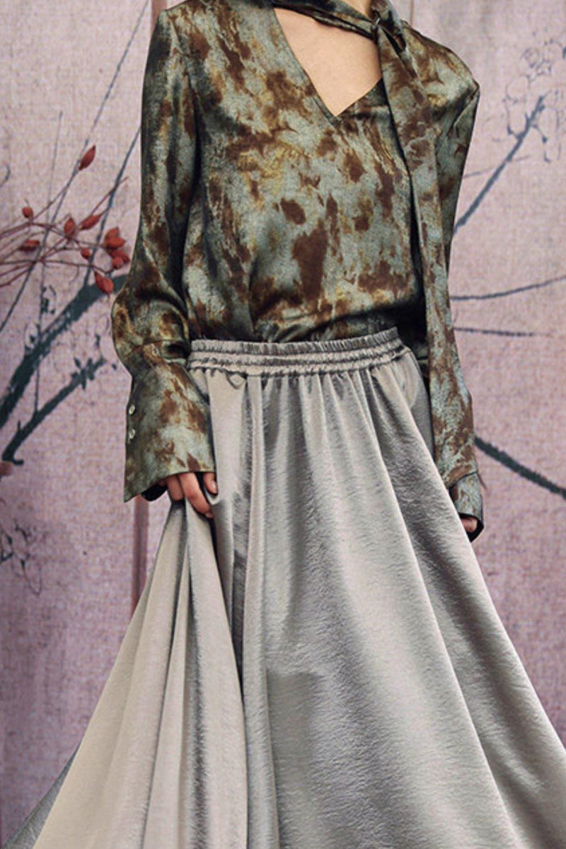 Silver Gray Metallic Satin Blouse