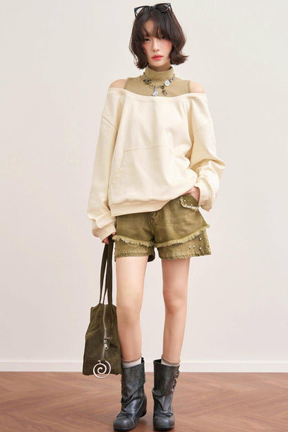 Patchwork Color Block Off Shoulder Top