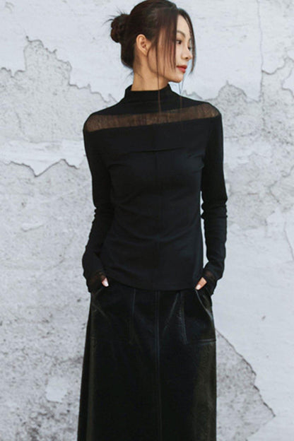 Point Sheer Design High Neck Top