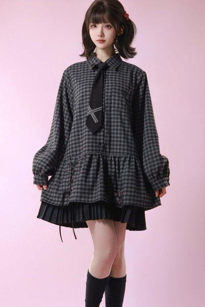 Dark Retro Sweet Plaid Dress