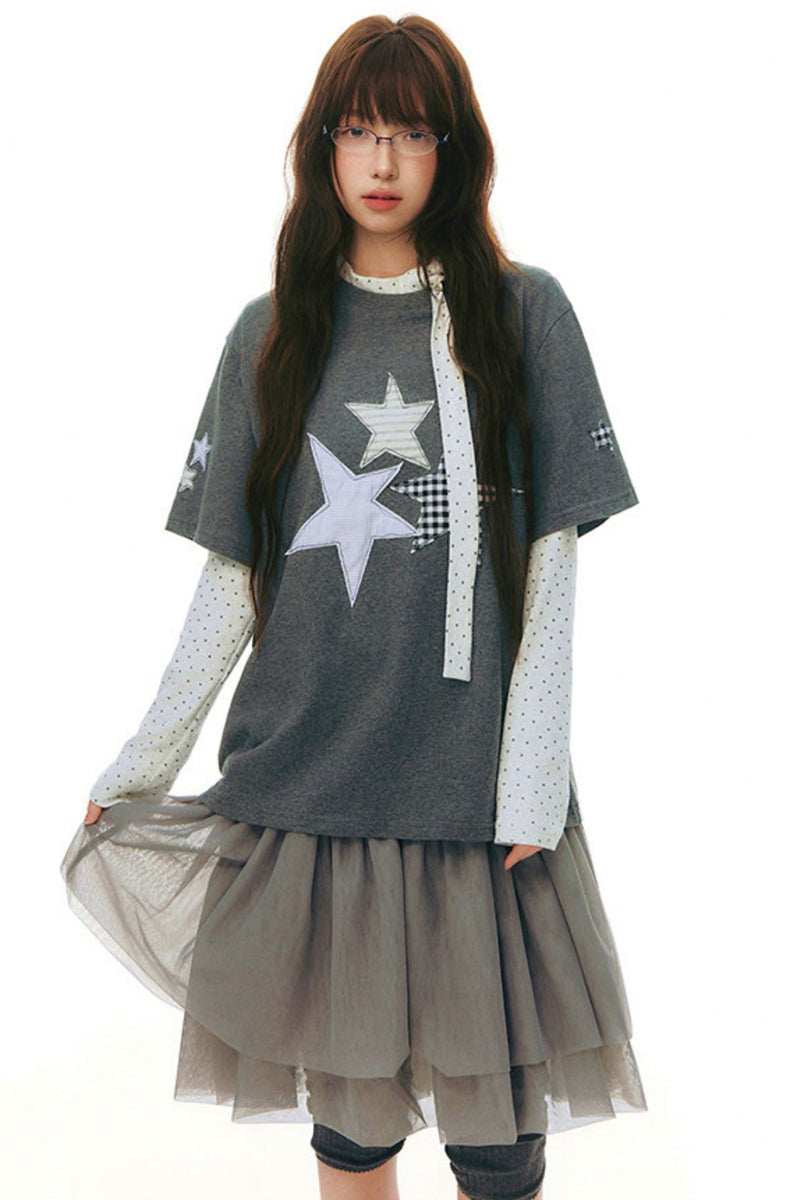 Star Patch Loose Y2k Top