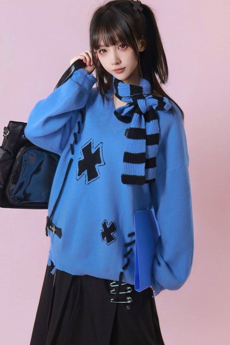 Leather Buckle Sweater + Scarf