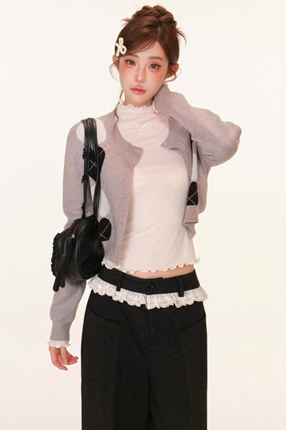Heart Pattern Cardigan + Top + Shorts