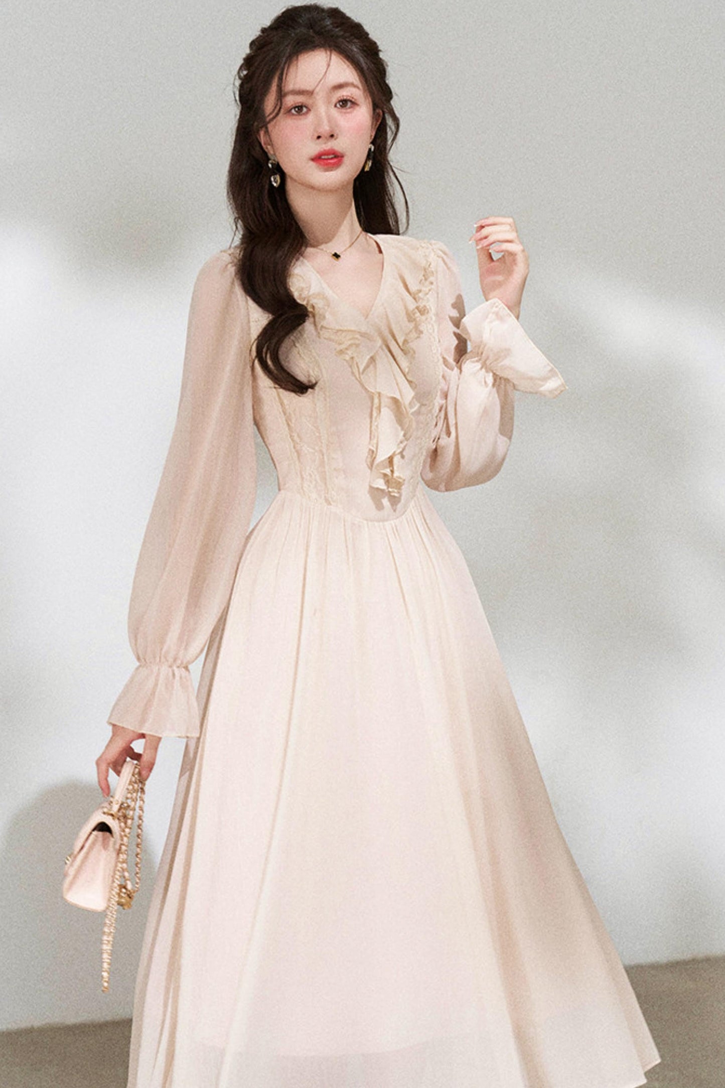 Ruffled V-neck Holiday Dress