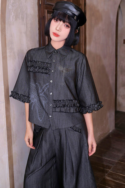 Retro Lace Embroidered Blouse + Pants