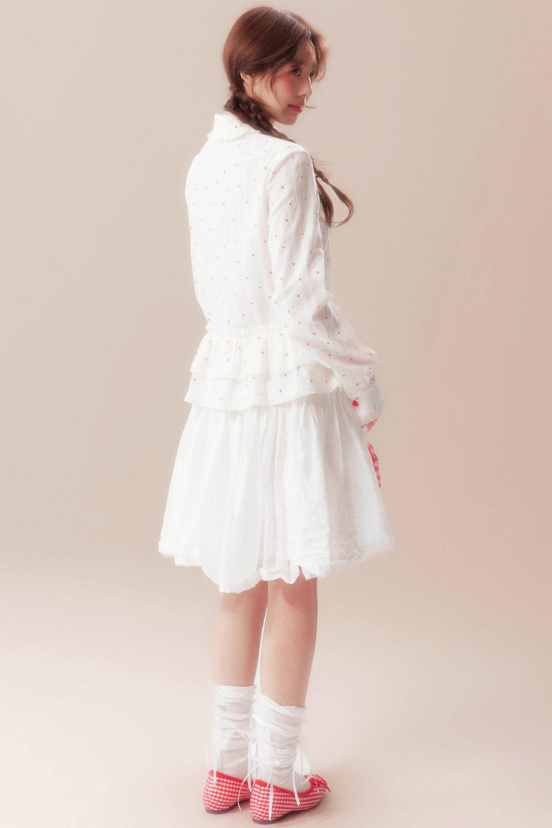 Gardenia Whispering Lace Blouse + Polka Dot Skirt