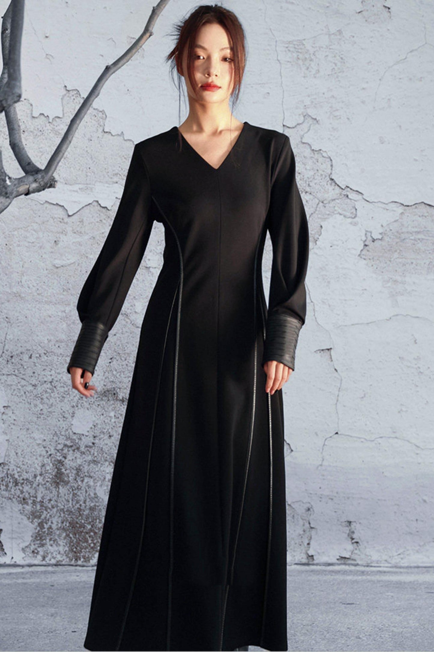 Knitted Leather Patchwork Dress