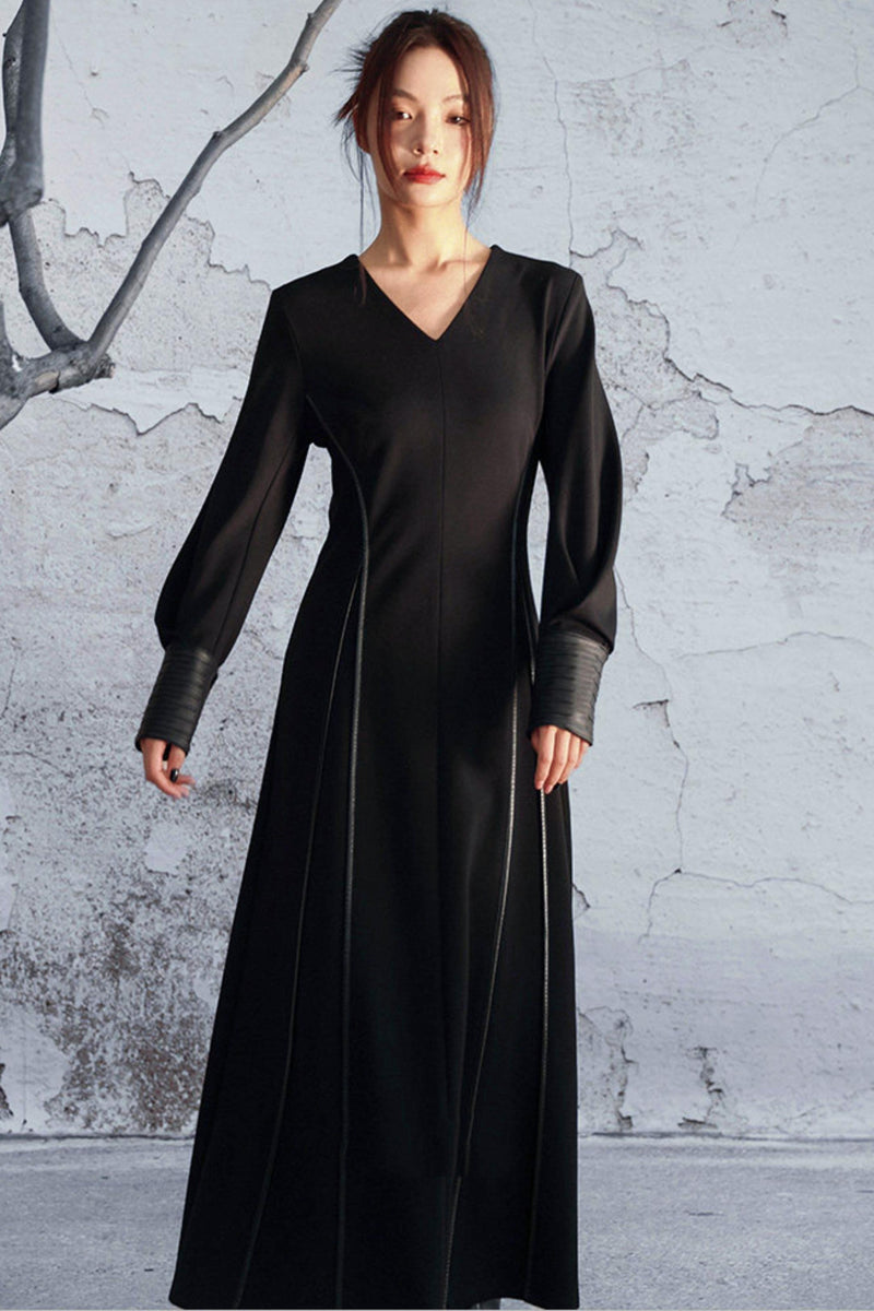 Knitted Leather Patchwork Dress