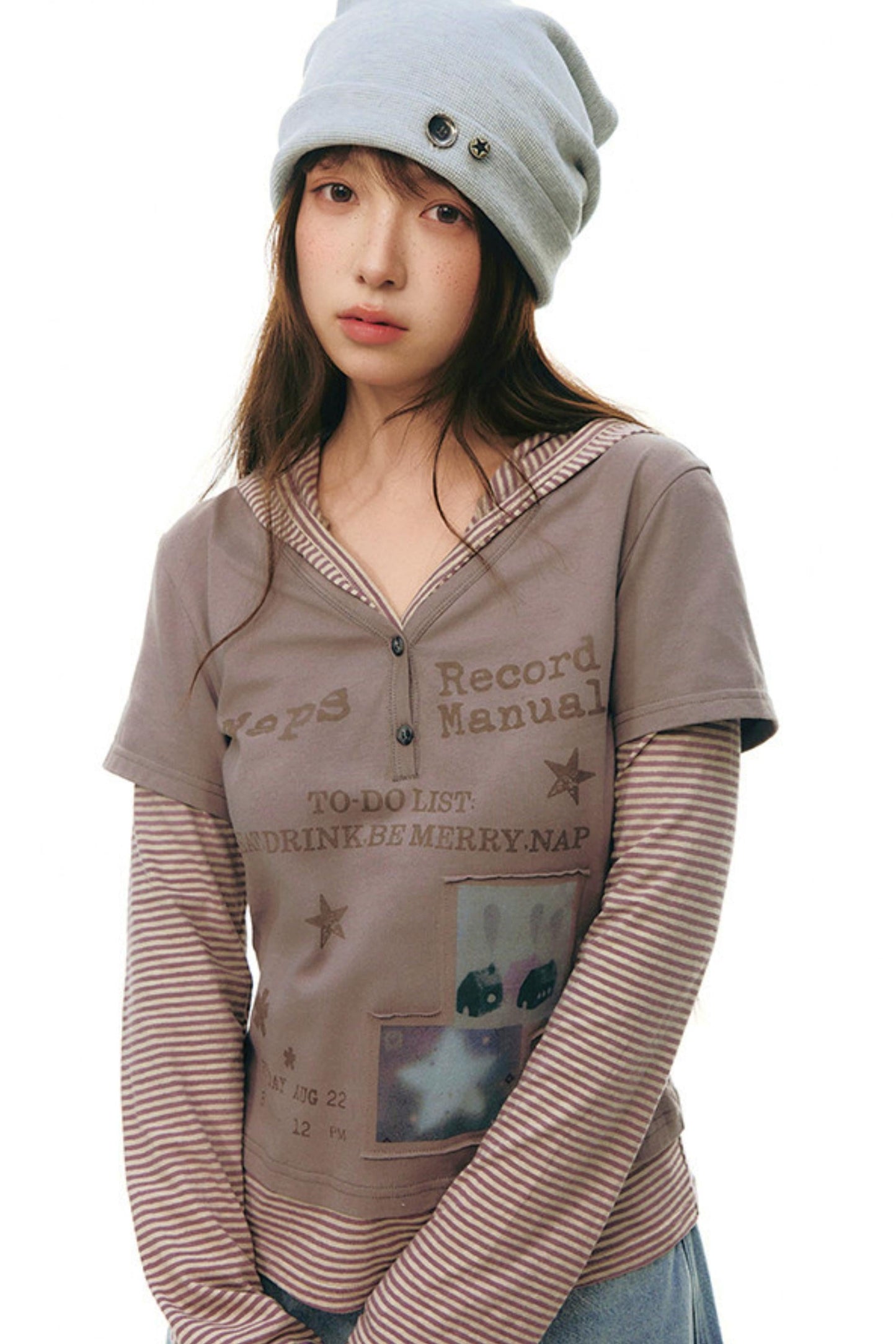 Striped Y2k Hoodie Top