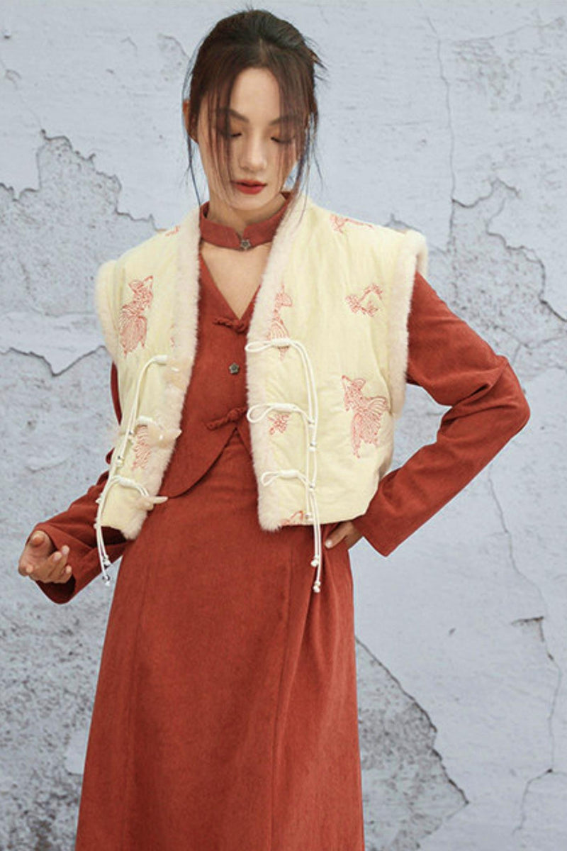 Retro Patchwork Corduroy Long Dress