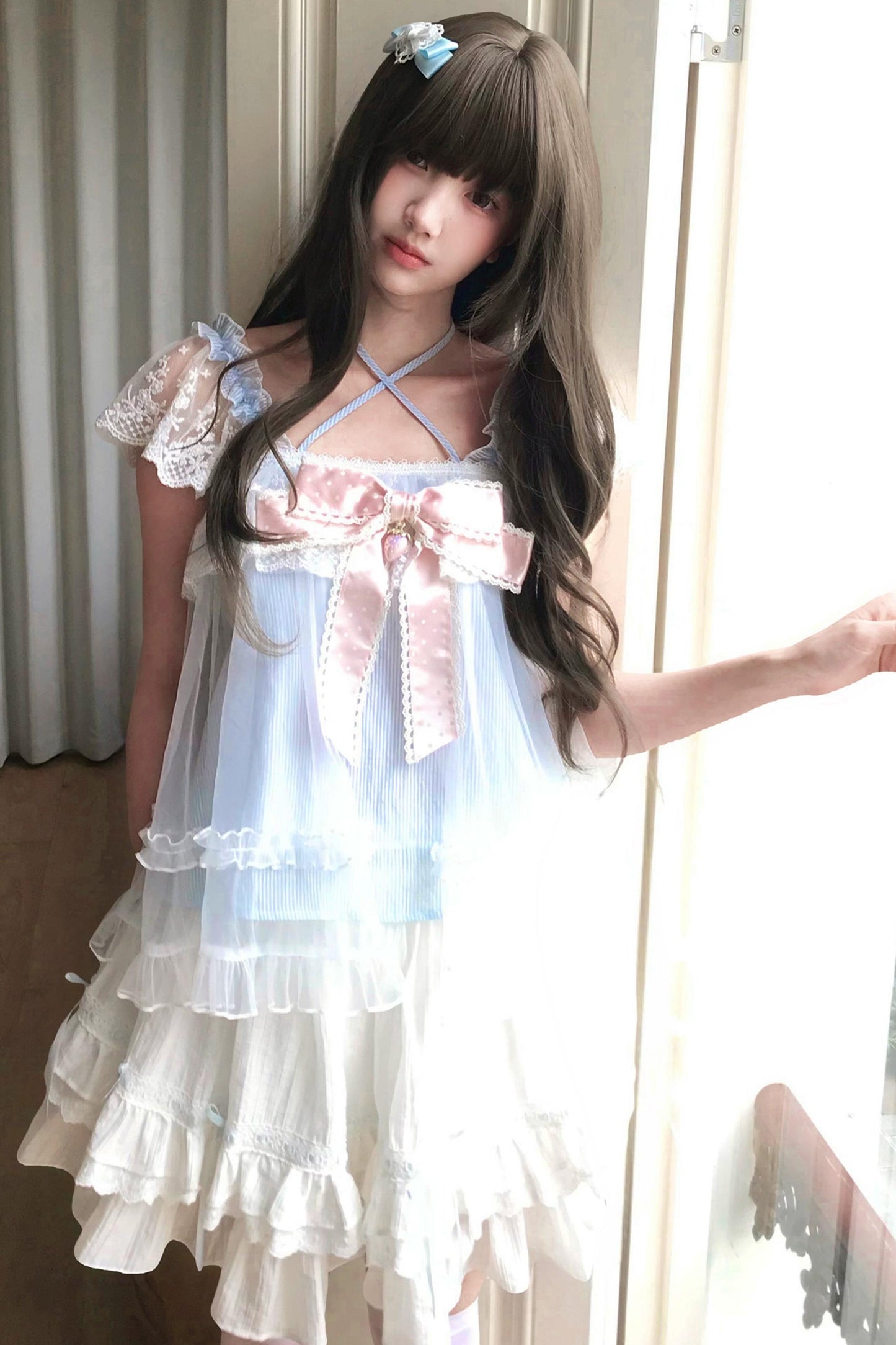 Baby Blue Lace Cami Top + Skirt