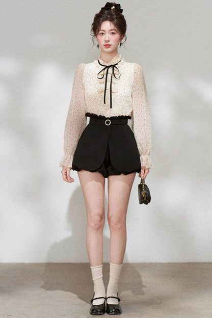 Sheer Polka Dot Blouse + Shorts