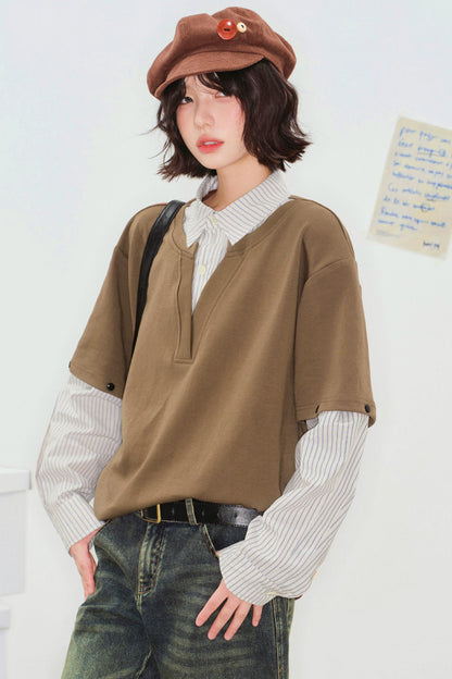 Color Block Detachable Sleeve Top