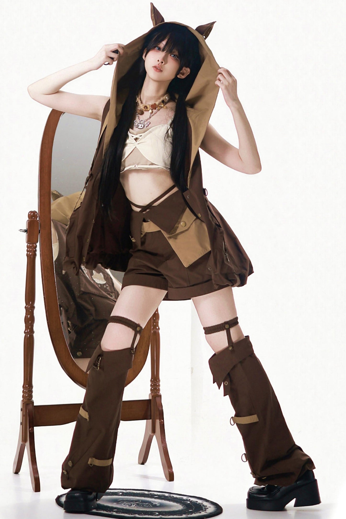 Cyberpunk Lolita Top + Shorts + Outerwear + Leg Accessories + Waist Pouch