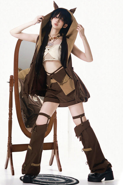 Cyberpunk Lolita Top + Shorts + Outerwear + Leg Accessories + Waist Pouch