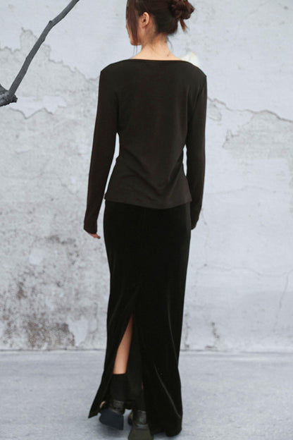 Crystal Button Velvet Knitted Top