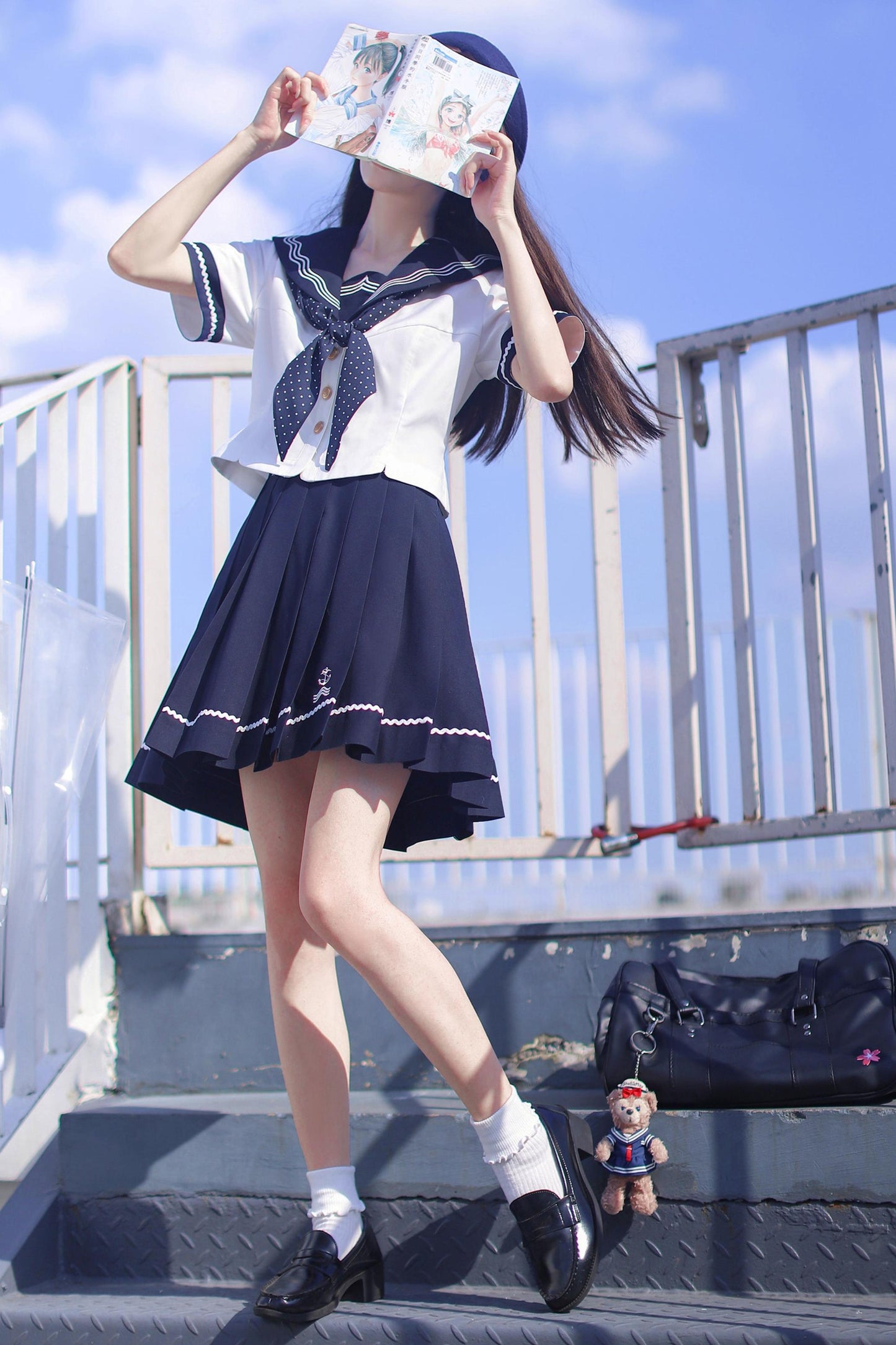 Summer Sea Sailor Top + Skirt + Ribbon Accessory