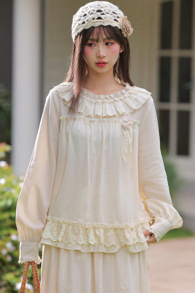Sweet Lace Trim Blouse