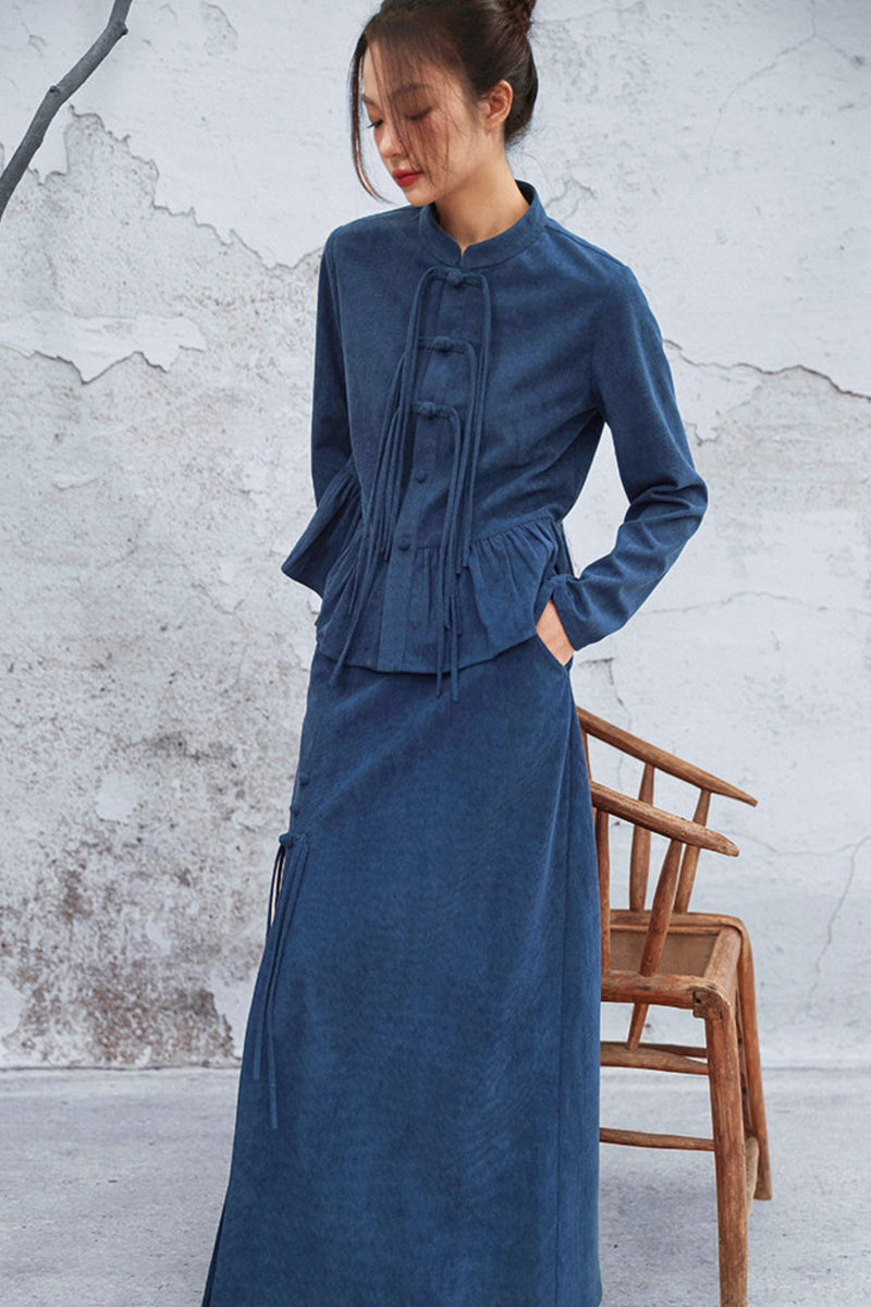 Chinese-style Flare Top + Slit Skirt