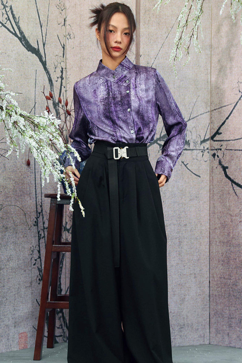 Satin Retro Stand Collar Top