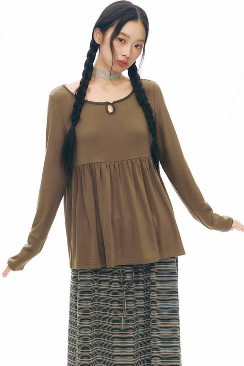 Color Block Flare Top With Neckline