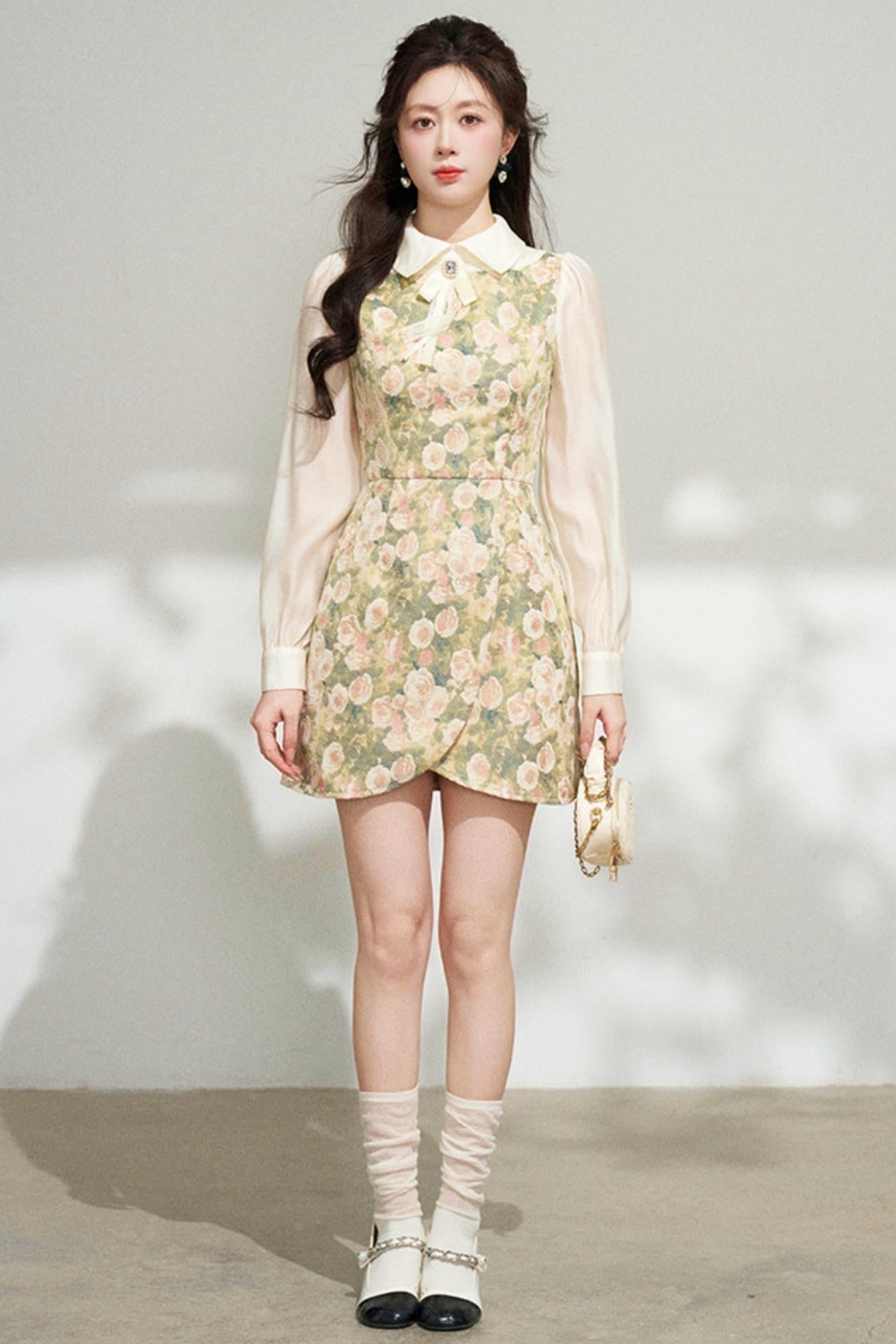 Retro Flower Patchwork Jacquard Dress