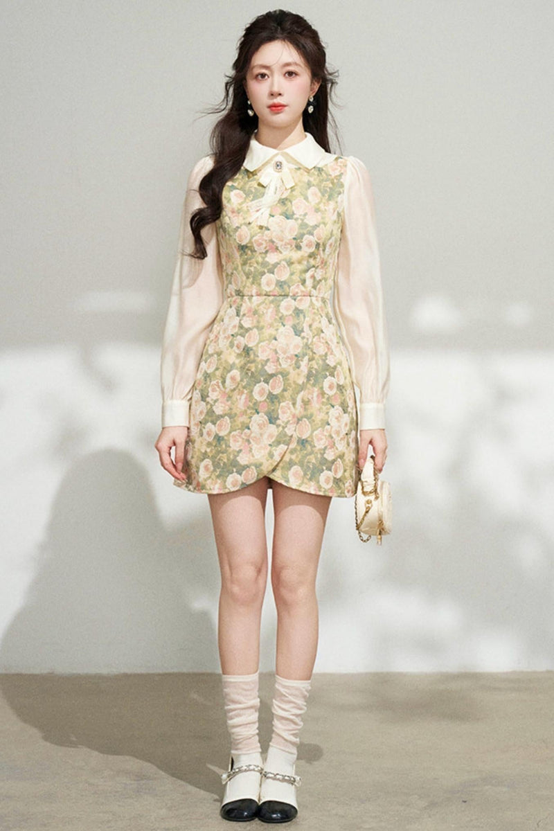 Retro Flower Patchwork Jacquard Dress