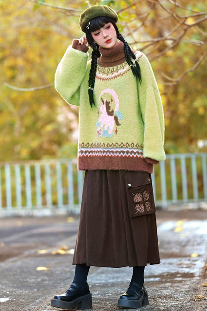 Four Pop Faux Fur Jacquard Sweater