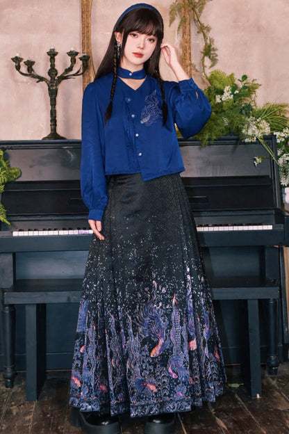 Embroidered Lantern Sleeve Blouse
