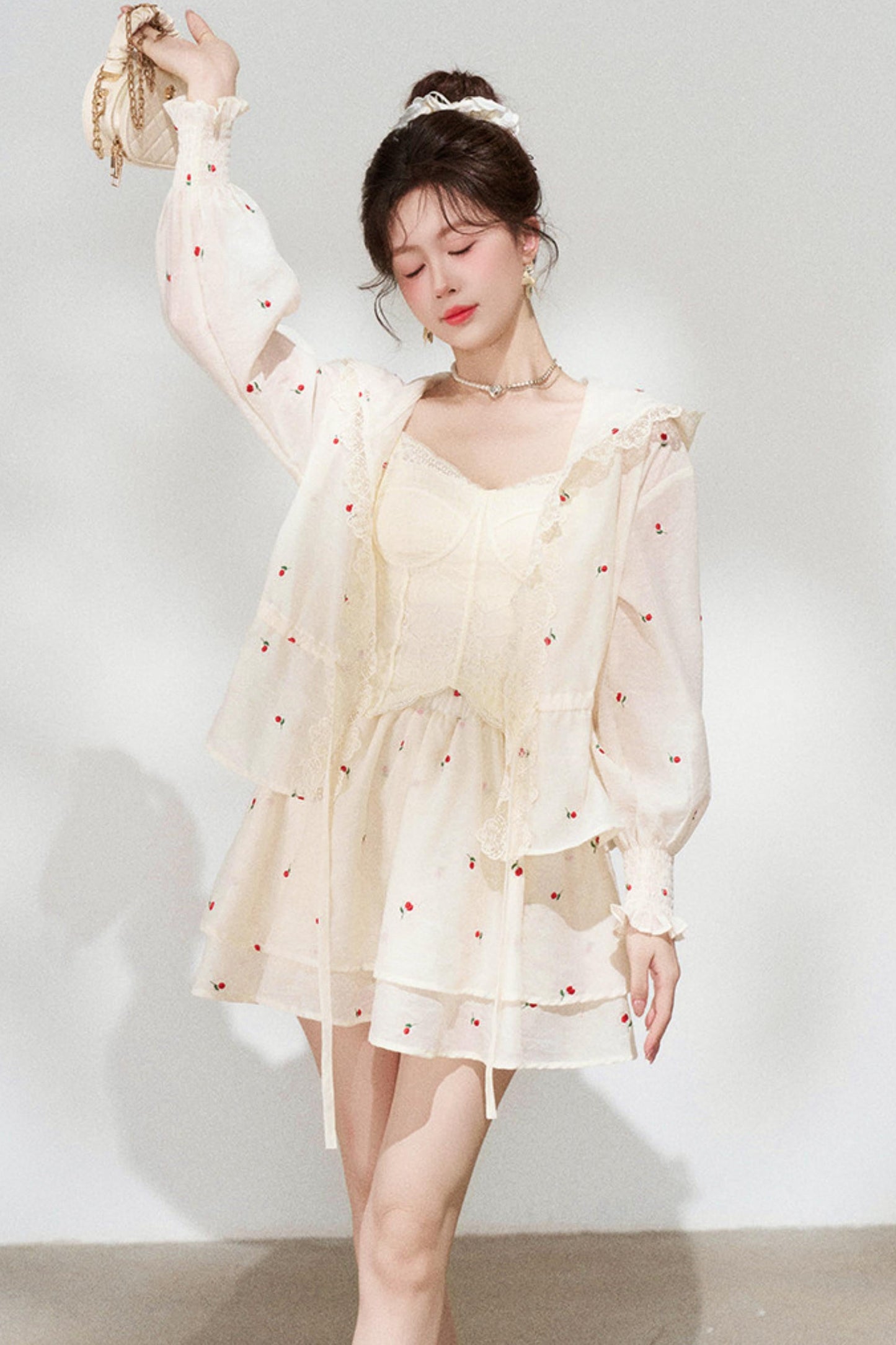 Lace Hooded Jacket + Top + Skirt