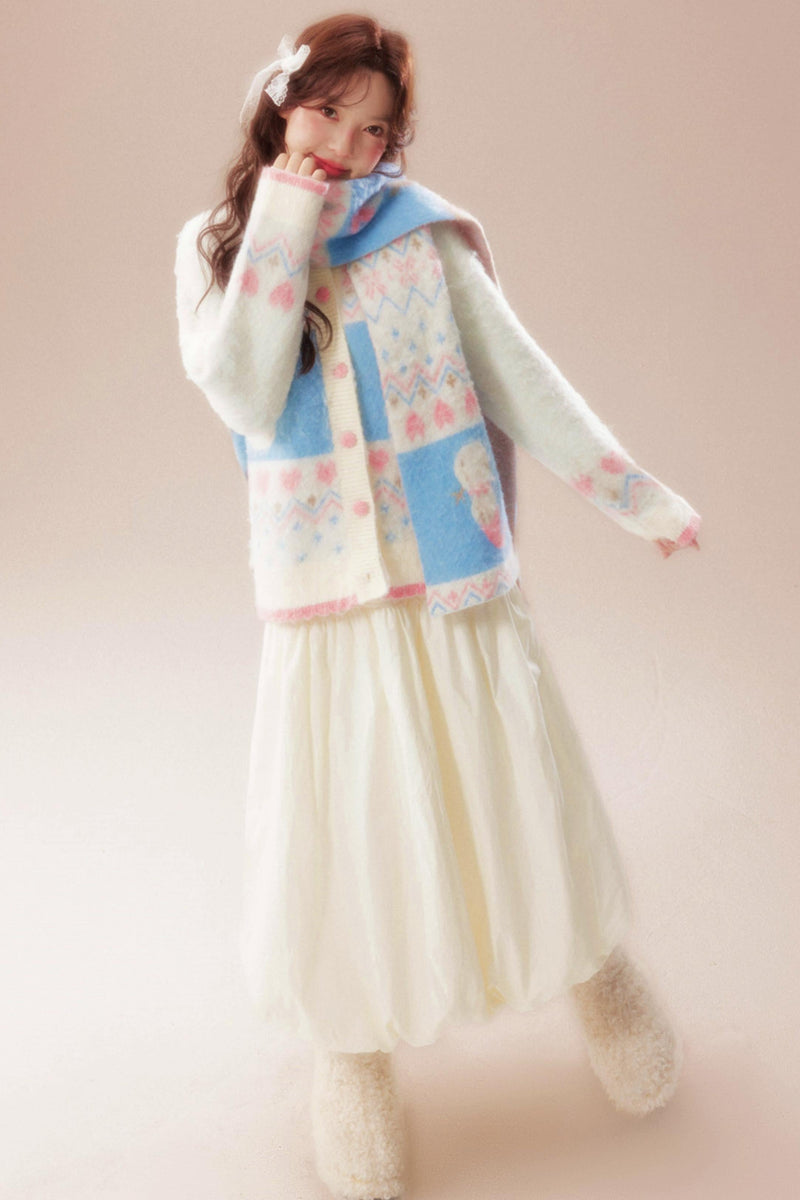 Sweet Fair Isle Sweater Cardigan + Scarf