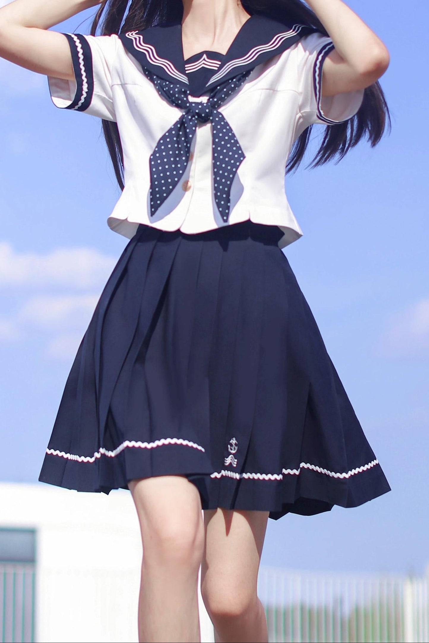 Summer Sea Sailor Top + Skirt + Ribbon Accessory