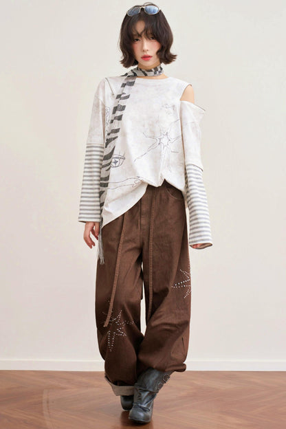 Striped Sleeve Off Shoulder Top
