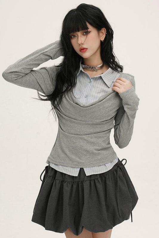 Drape Cowl Neck Layered Shirt