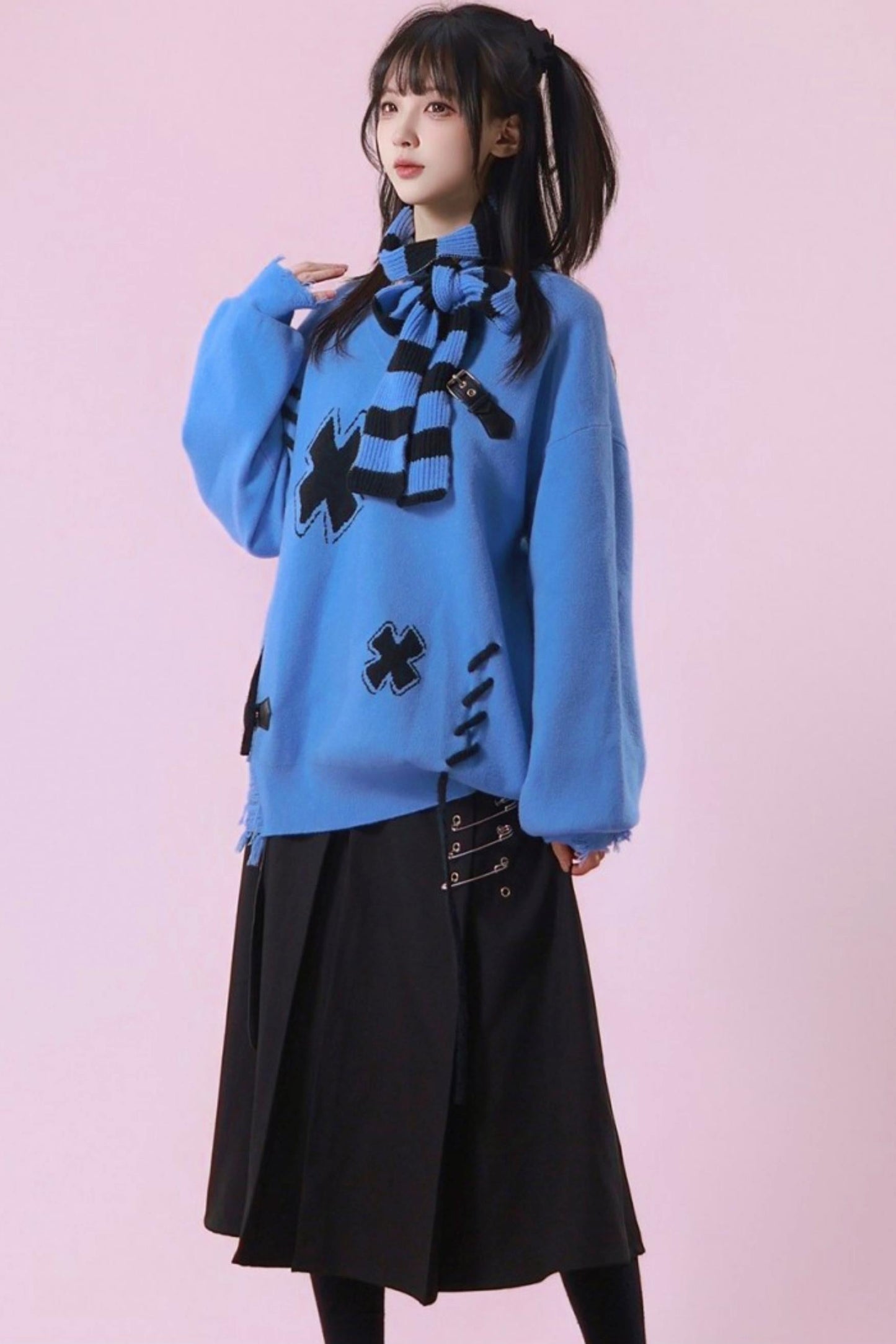 Leather Buckle Sweater + Scarf