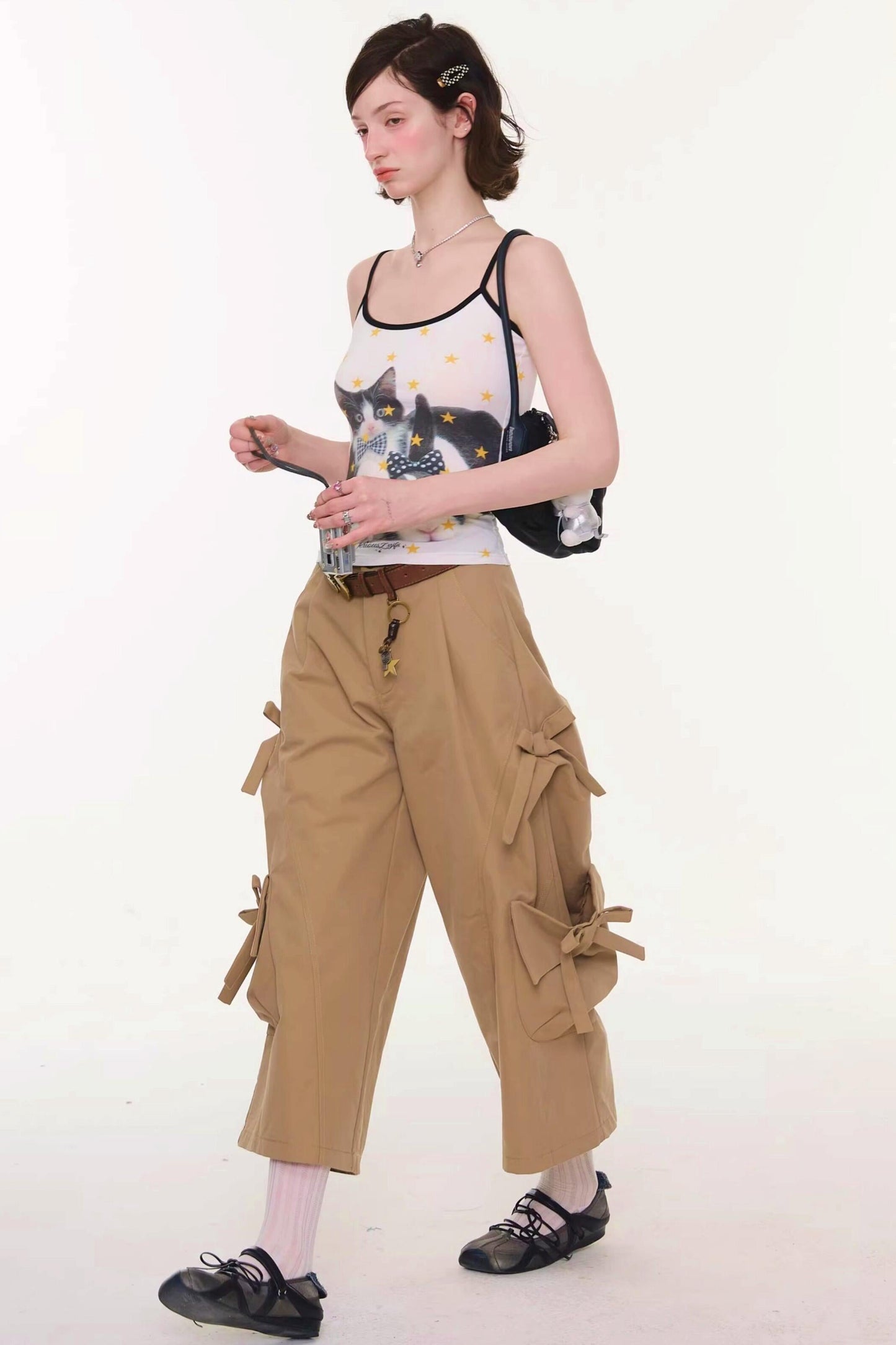 Bow Tie Cat Print Camisole