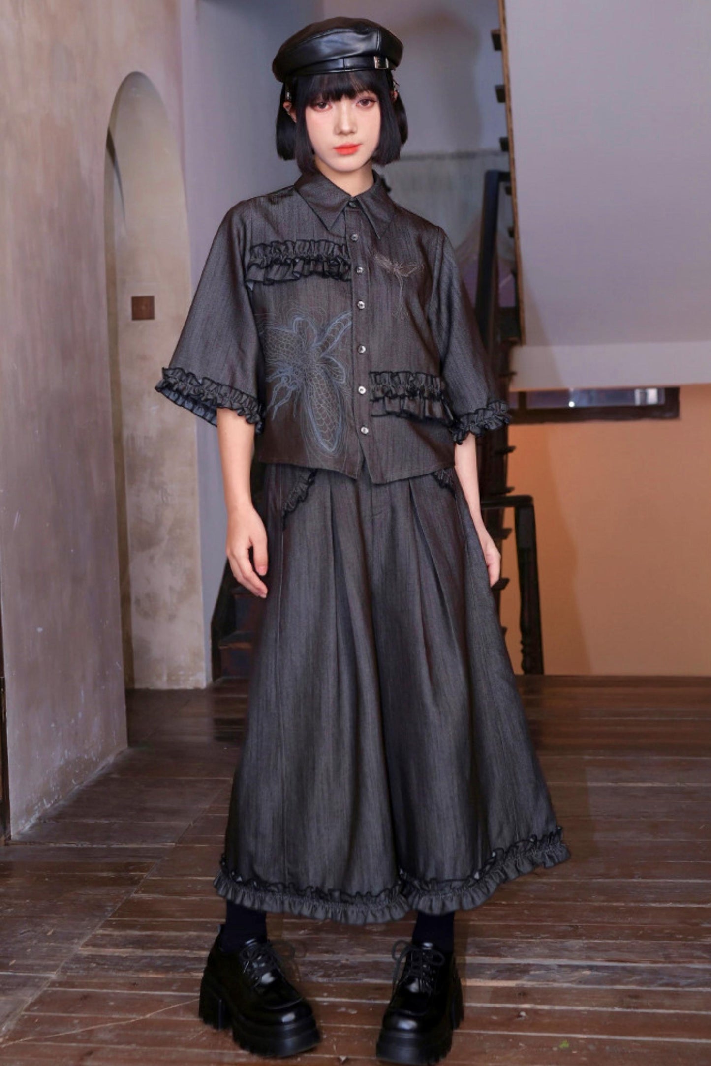 Retro Lace Embroidered Blouse + Pants