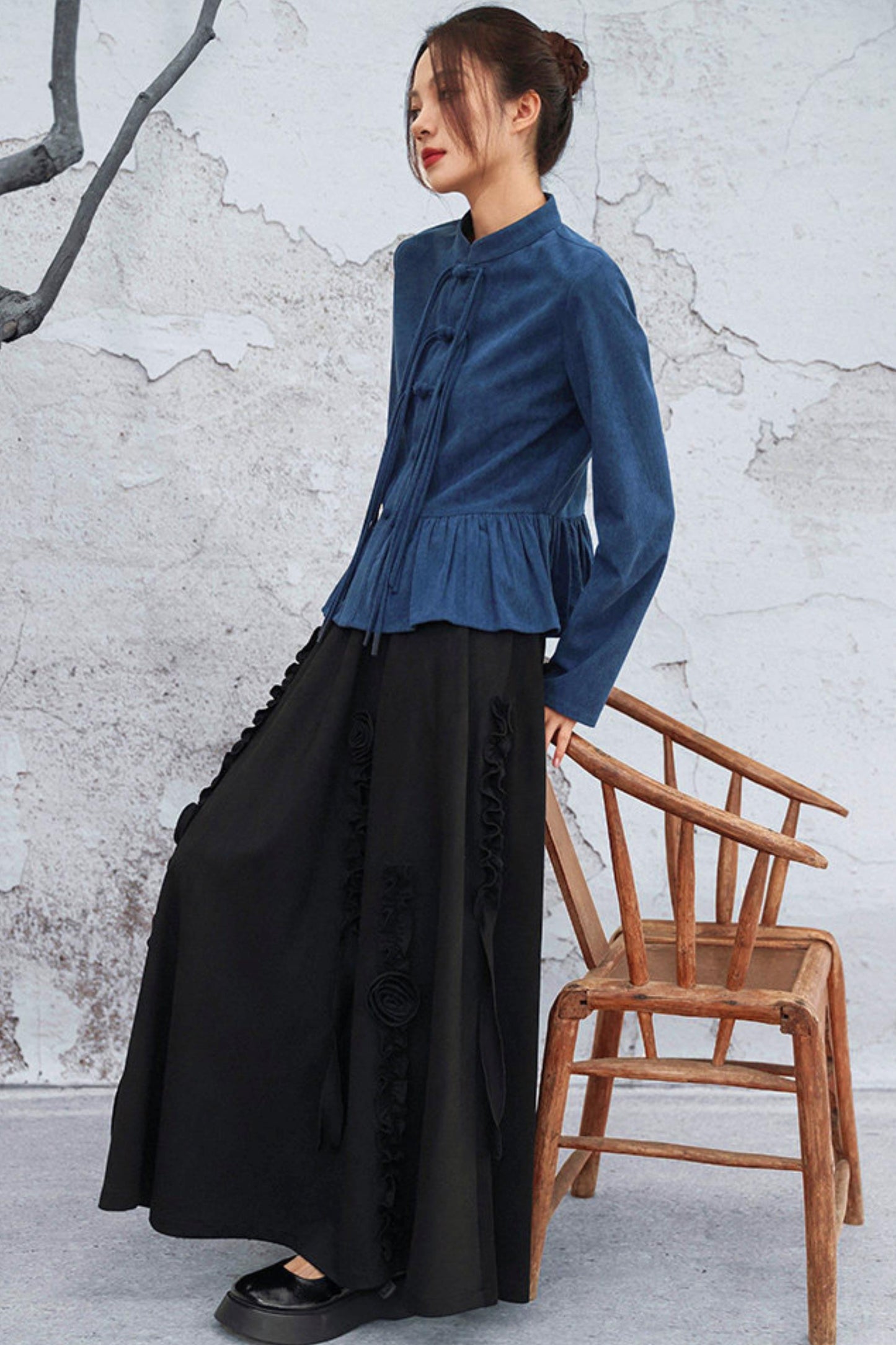 Chinese-style Flare Top + Slit Skirt