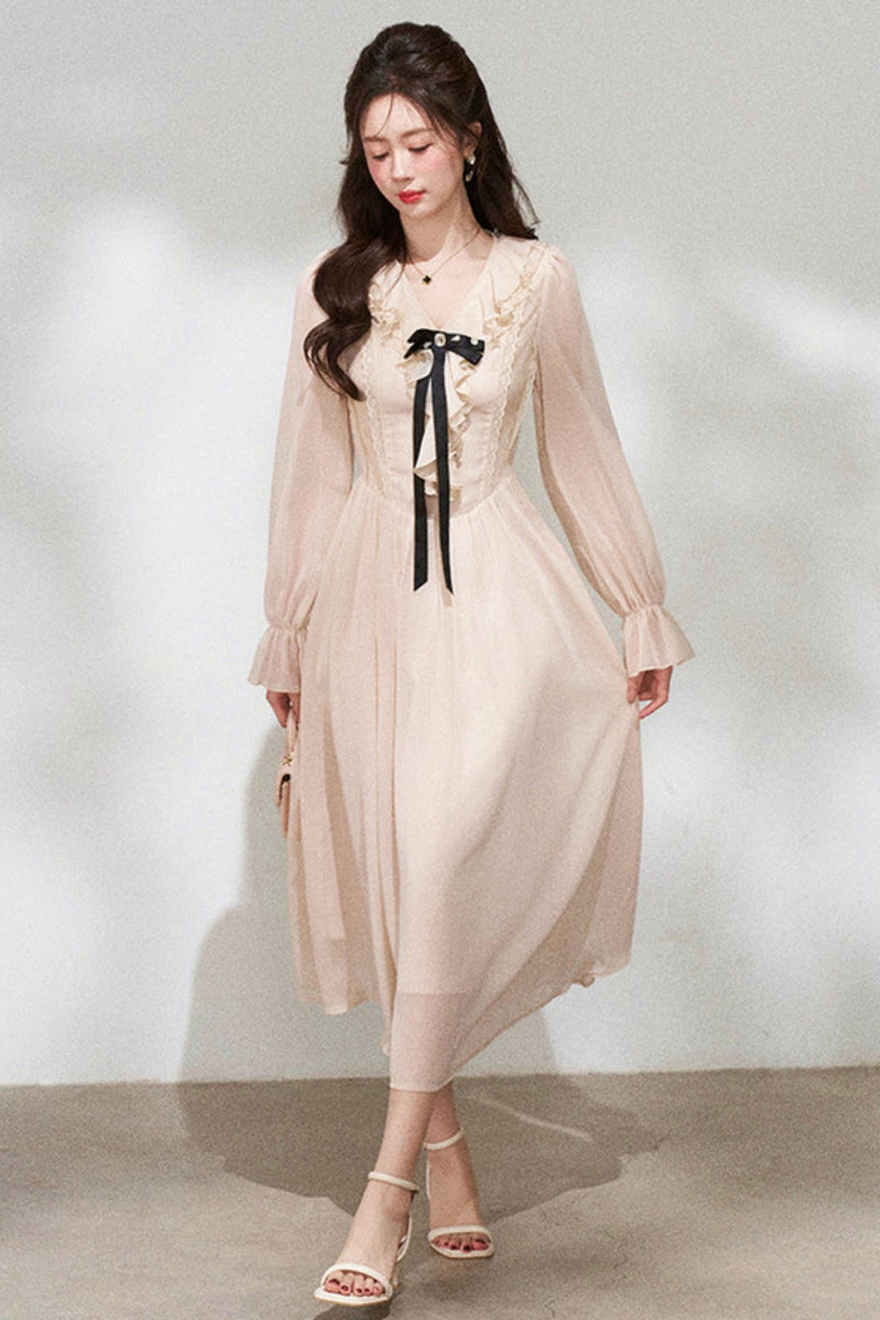 Ruffled V-neck Holiday Dress