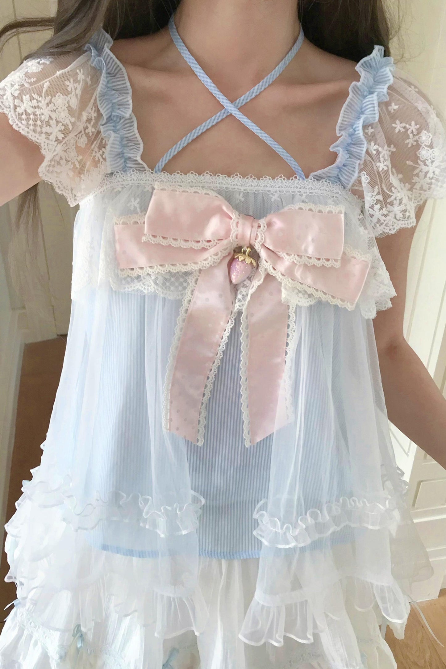 Baby Blue Lace Cami Top + Skirt