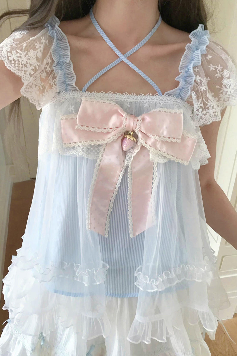 Baby Blue Lace Cami Top + Skirt