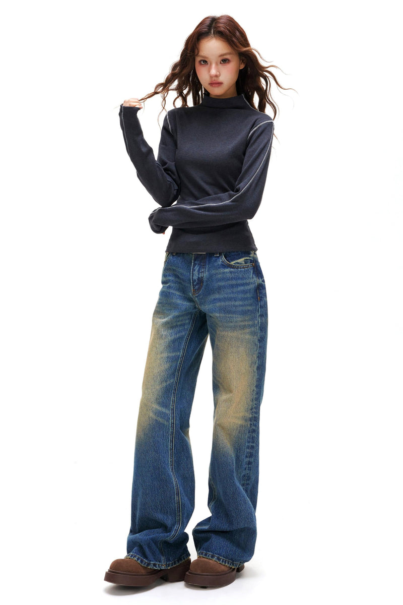A-line Arm Turtleneck Tops