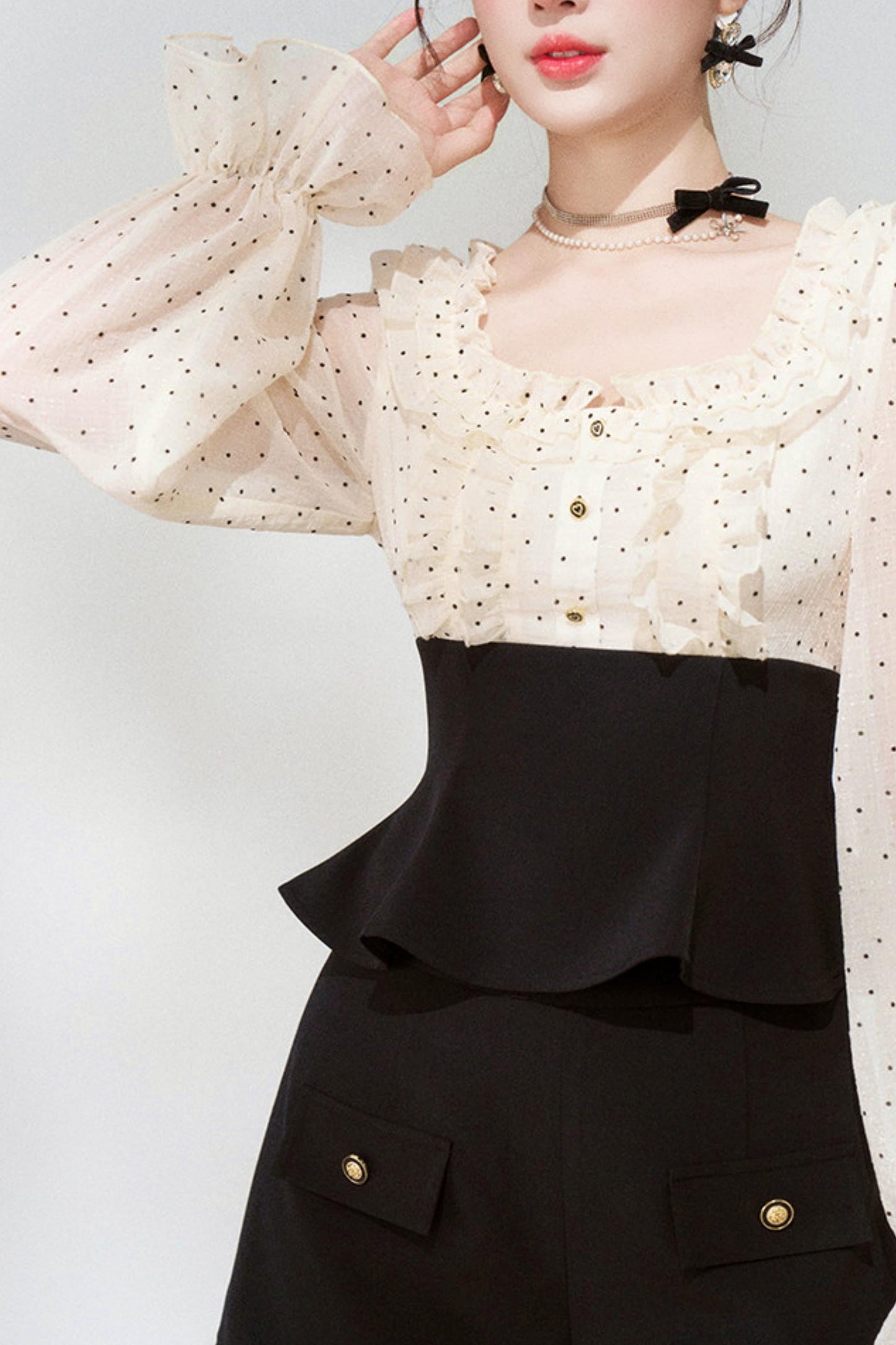 Chiffon Polka Dot Blouse + Shorts