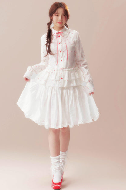 Gardenia Whispering Lace Blouse + Polka Dot Skirt
