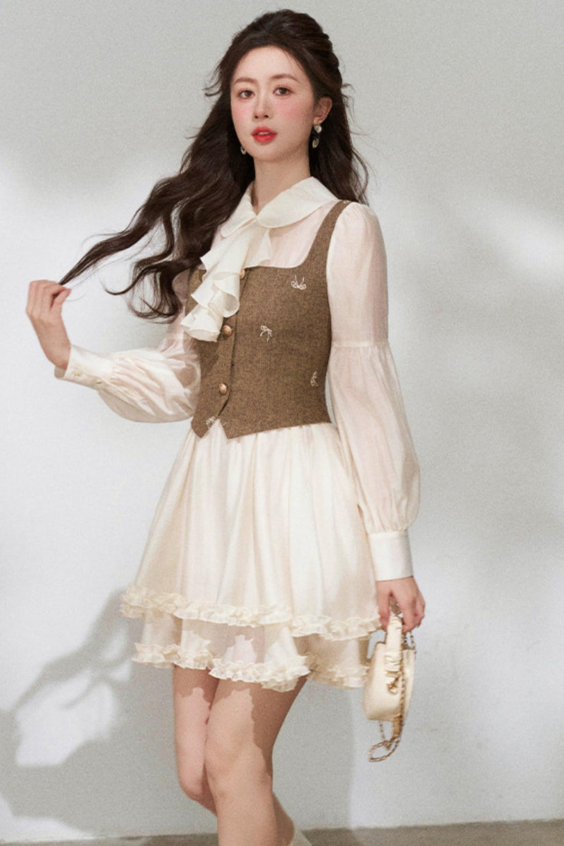 French Niche Faux Two Piece Dress