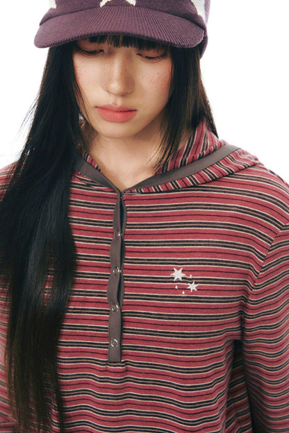 Striped Hooded Knit Tops
