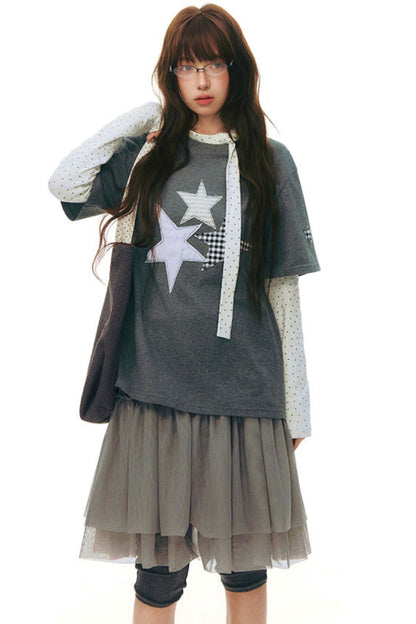 Star Patch Loose Y2k Top