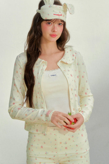Printed Doll Collar Blouse + Pants