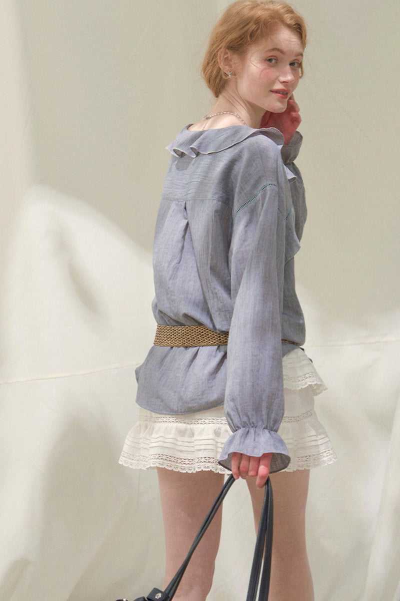 Ruffled V-neck Blouse