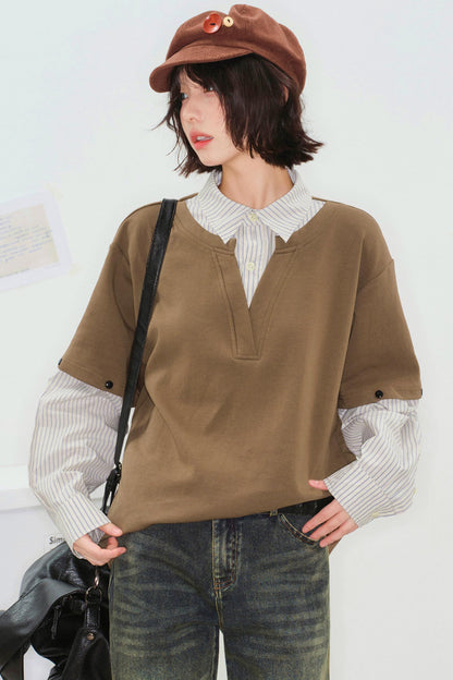 Color Block Detachable Sleeve Top